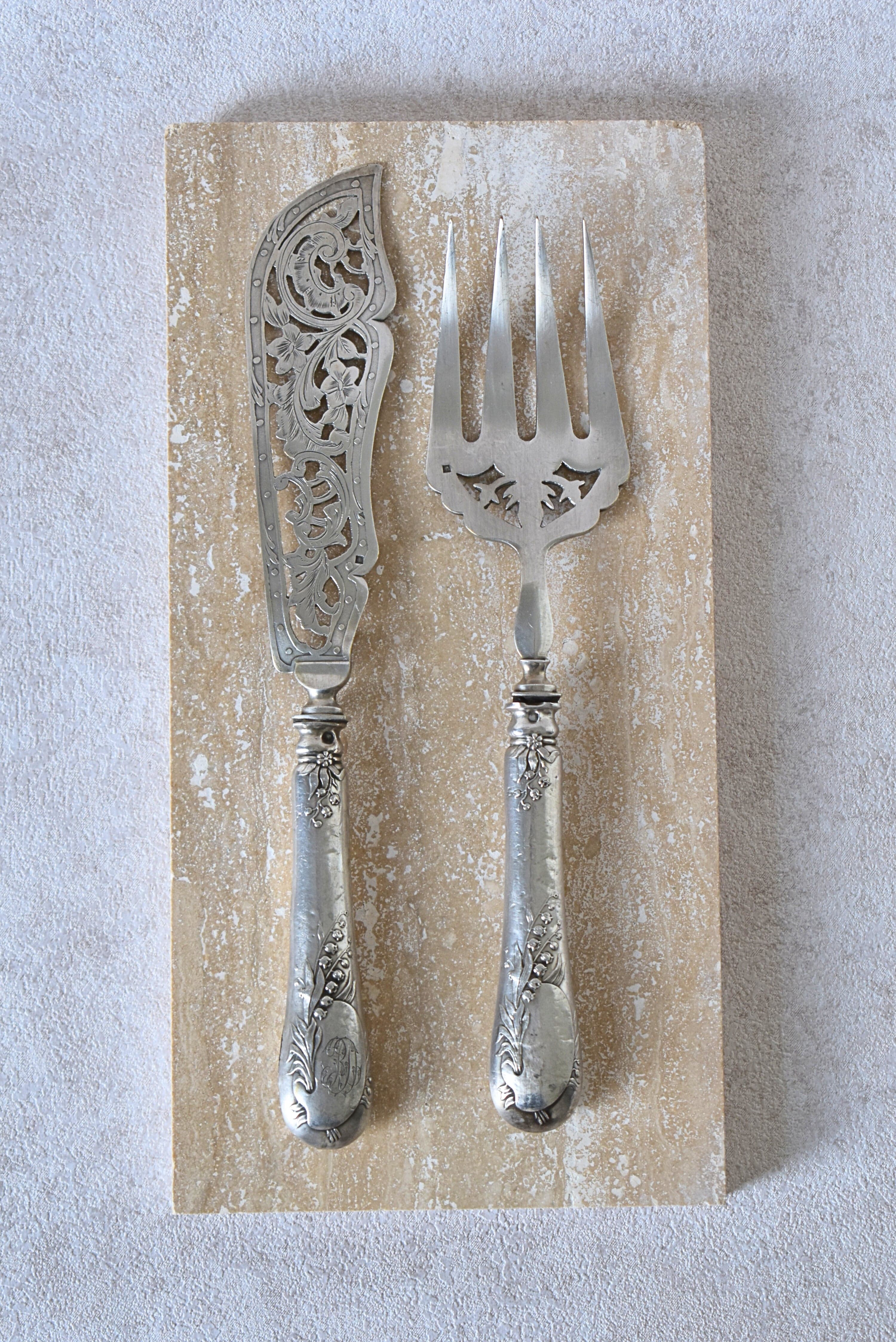 Antique French Silver Fish Service Set
